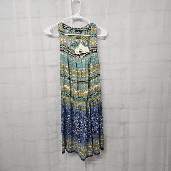 NWT Angie Blue Sleeveless Mini Dress Boho Studded Beach Festival L - Picture 7 of 12